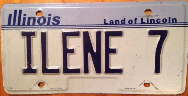 Illinois vanity ILENE Eileen 7 license plate Ileene Illeen EIla Ilena Ilean