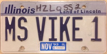 Illinois vanity MiSs VIKE Vicky license plate Victoria Vicki Vickie Viking NFL