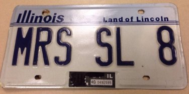 IL vanity MRS SL 8 Slate license plate Susan Sarah Sandra Sharon Shirley Late