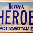 Iowa vanity HEROE license plate Troops Military Courage Honor Brave Sacrifice