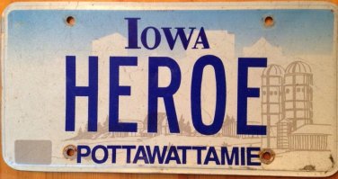 Iowa vanity HEROE license plate Troops Military Courage Honor Brave Sacrifice