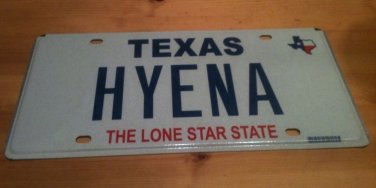 Texas vanity HYENA license plate TX Tag Animal Wild Dog Wolf Scavenger