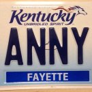 Kentucky vanity ANNY license plate Anne Ann Ana Anna Ania Anni Annie Anya Hannah