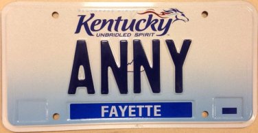 Kentucky vanity ANNY license plate Anne Ann Ana Anna Ania Anni Annie Anya Hannah
