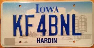 Iowa vanity KF 4 BNL license plate