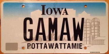 Iowa vanity GAMAW license plate