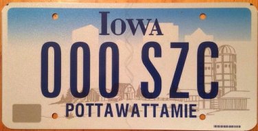 Iowa Triple Digit 0 License Plate Indian tribe #SZC 000 Zero repeating number