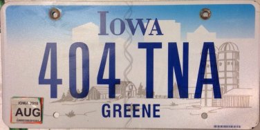 Rare new Iowa Greene county license plate 404 TNA Nathanael American Civil War