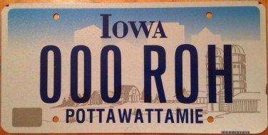 Iowa Triple Digit 0 License Plate Indian tribe #ROH 000 Zero repeating number
