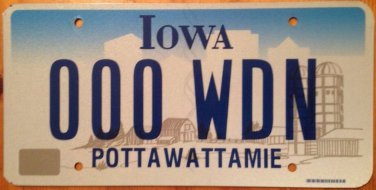 Iowa Triple Digit 0 License Plate Indian tribe #WDN 000 Zero repeating number