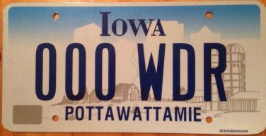 Iowa Triple Digit 0 License Plate Indian tribe #WDR 000 Zero repeating number