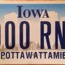 Iowa Triple Digit 0 License Plate Indian tribe #RNZ 000 Zero repeating number