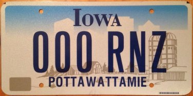 Iowa Triple Digit 0 License Plate Indian tribe #RNZ 000 Zero repeating number