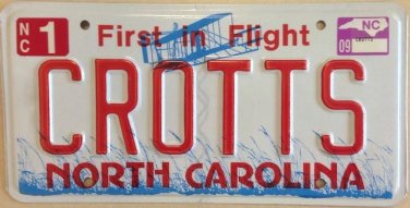 North Carolina vanity CROTTS  License Plate