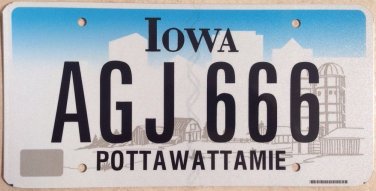 Iowa Triple Digit 6 License Plate Indian tribe #AGJ 666 Six Number Devil Evil