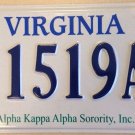 Virginia Alpha Kappa Alpha Sorority University license Plate Greek Fraternity VA