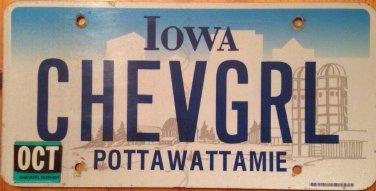 vanity CHEV GIRL license plate car Chevrolet Chevy GM Camaro SS Camaro Corvette