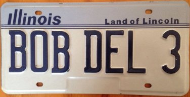 Illinois vanity BOB DEL 3 license plate Robert Bobby Rob Robby Bobbie Roberta