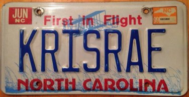 Carolina vanity KRIS RAE Ray license plate Kristina Raymond Chris Rachel Rey Ann