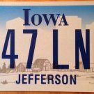 Iowa JEFFERSON county license plate #247 LNL Graphic USA President Thomas