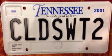 TN vanity CoLD SWeaT 2 license plate Night Song Movie Anxiety Pain Fear Sick Ill