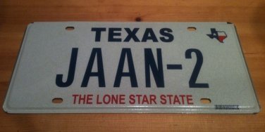 Texas vanity JAAN 2 license plate  Name Estonia Estonian John Indian Singer Sing