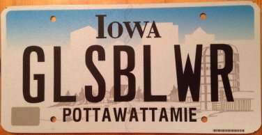 Iowa vanity GLASS BLOWER license plate Artist Sculpting Sculpture Glassware Blow