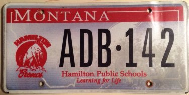Montana Hamilton Public Schools license plate Learning Life University School MT