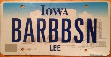 Iowa vanity BARB N license plate Barbara Barbie Sun Son