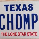 Texas vanity CHOMP license plate Chocolate Bar Strategy Game Nintendo Food Chew