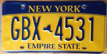 NY Gold Empire State license plate # GBX 4531 Exc Condition Graphic USA NY