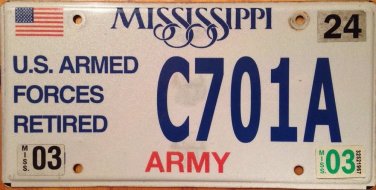 Retired Army US Armed Forces license plate Infantry Military Soldier War Medal