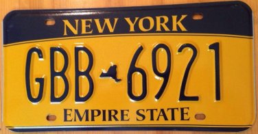 NY Gold Empire State G Series license plate # GBB 6921 Graphic USA NY