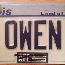 Illinois vanity M OWEN 7 license plate Owens Owin Owynn Eoghan Ewen Ewan Wilson