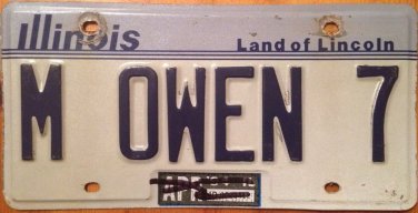 Illinois vanity M OWEN 7 license plate Owens Owin Owynn Eoghan Ewen Ewan Wilson