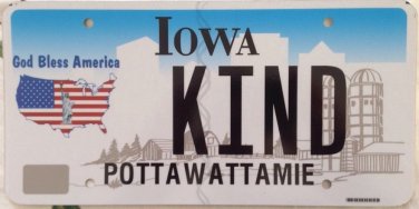 Iowa God Bless USA vanity KIND license plate Nice Good Child Horse Virtue Hate