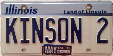 Illinois vanity KINSON 2 license plate Son Family Father