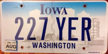 Iowa Washington county License Plate George USA President DC Columbia #227 YER