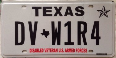 Texas 2010's new Disabled Veteran US Armed Forces license plate Military Navy