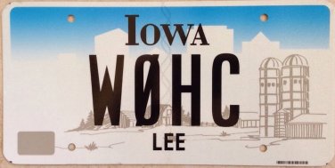 Iowa Ham Radio Operator W0HC License Plate Call Sign Hotel Charlie