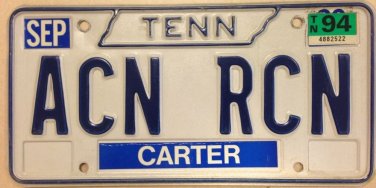 Tennessee vanity ACN RCN license plate