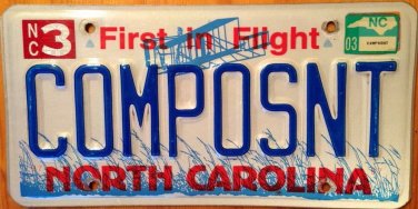 North Carolina vanity COMPOSaNT License Plate
