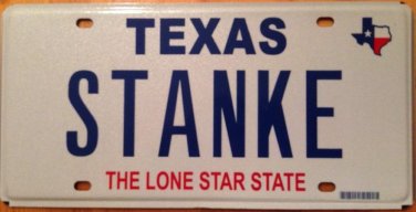 Texas vanity STANKE license plate