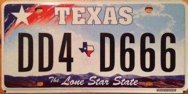 Texas DD4 D 666 Triple D letter Number 6  license plate Lone Star State Devil TX