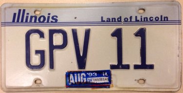 IL vanity GPV 11 license plate Gloria Greg Gladys Grace George Gary Gerald Glenn