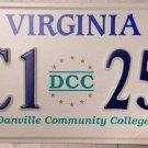 Very Rare Virginia Danville Community College License Plate VA University DCC