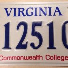 Very Rare Virginia Commonwealth College License Plate University