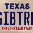 Texas vanity GIB TRucK license plate SUV Chevrolet Ford GM Gibson Gilbert Gibby