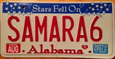 Alabama vanity SAMARA 6 license plate Sammara Semara Samira Samaria