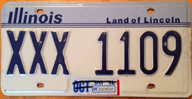 Illinois Triple Letter X license plate XXX 1109 Rated Reapeating Letters